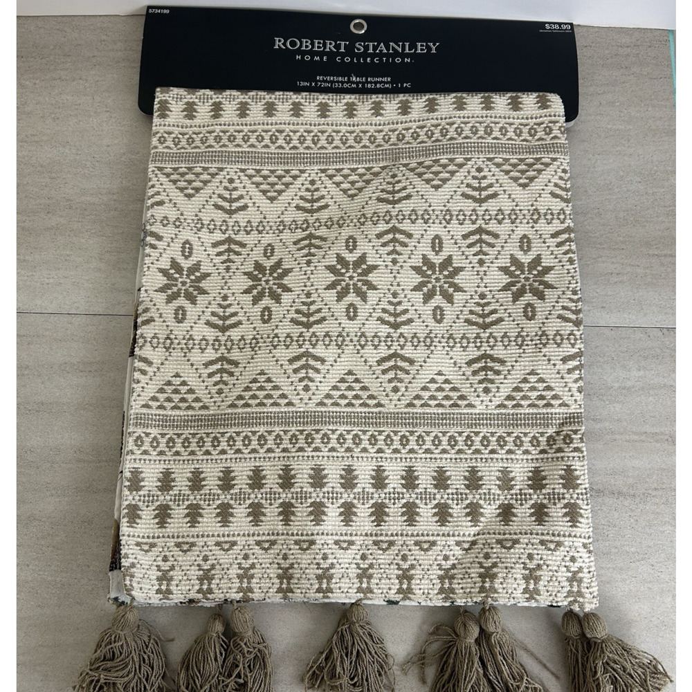 Robert Stanley‎ Forest / Deer Reversible Table Runner 13" X 72" Fringe Textured